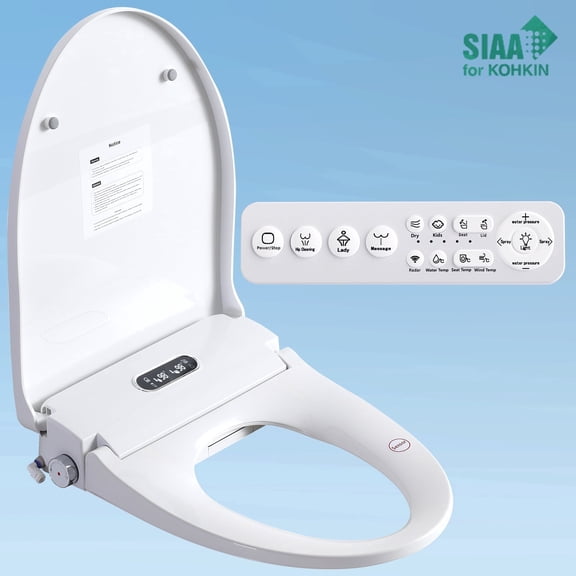Electric Bidet Toilet Seat for Elongated Toilets with Auto Open/Close Lid, Heated Seat, LED Display and Remote Control, White