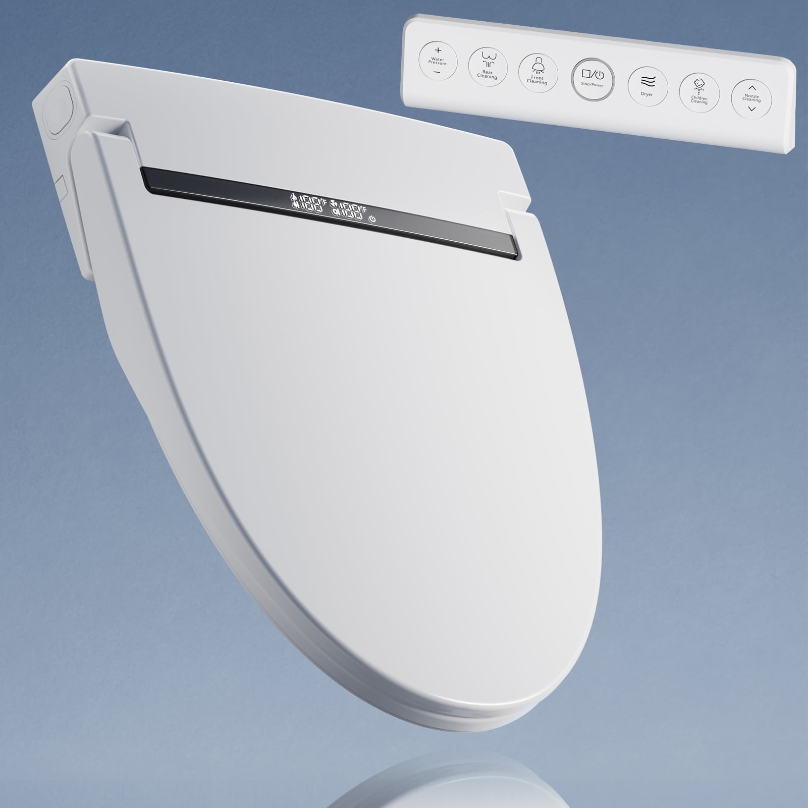 Electric Bidet Toilet Seat with Warm Water, Heated Bidet Attachment for Toilet with Dryer, Self Cleaning Elongated Bidet with Remote Control