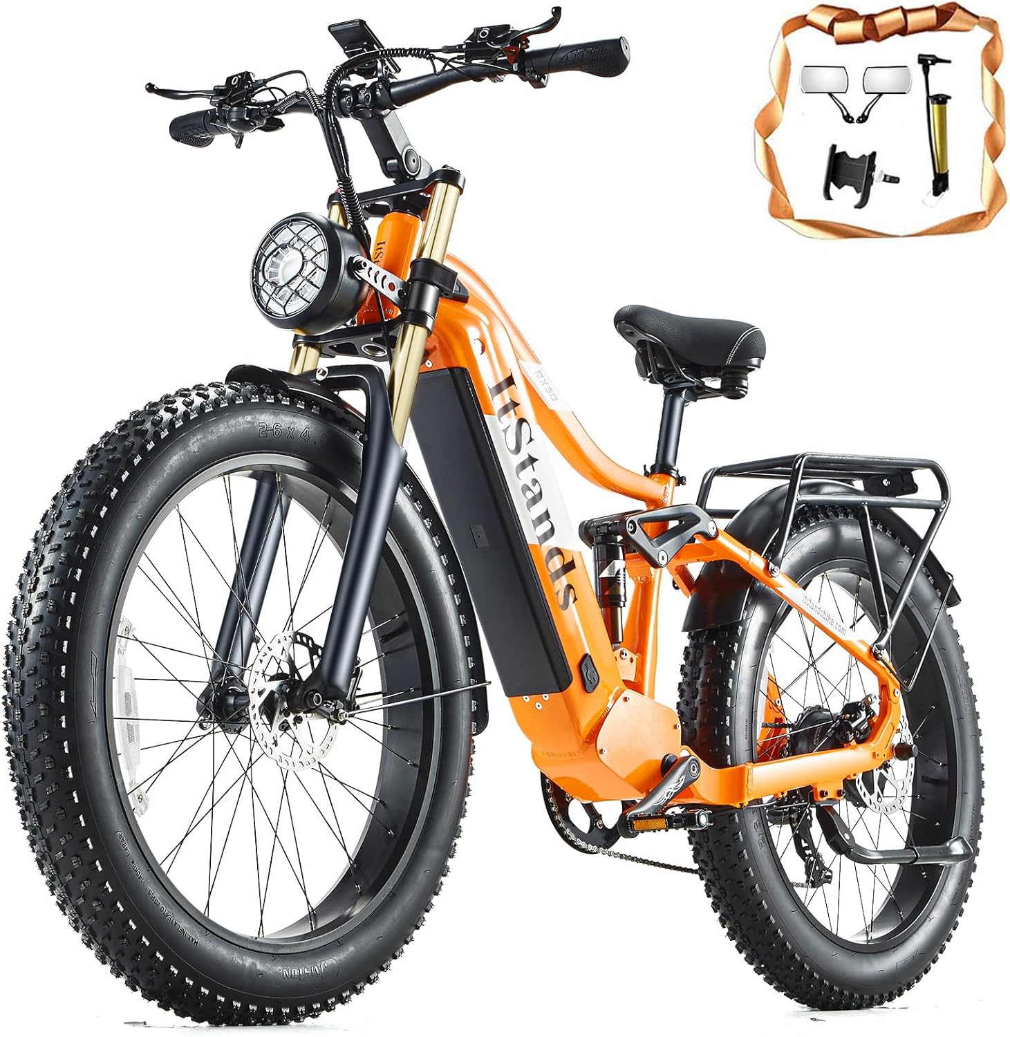 ITSTANDS 1000W Electric Bike for Adult UL2849 48V 30AH Removable Battery Long Range Ebike 26*4"Fat Tire 120 Miles off-Road Beach Mountain Full Suspension Electric Bicycle