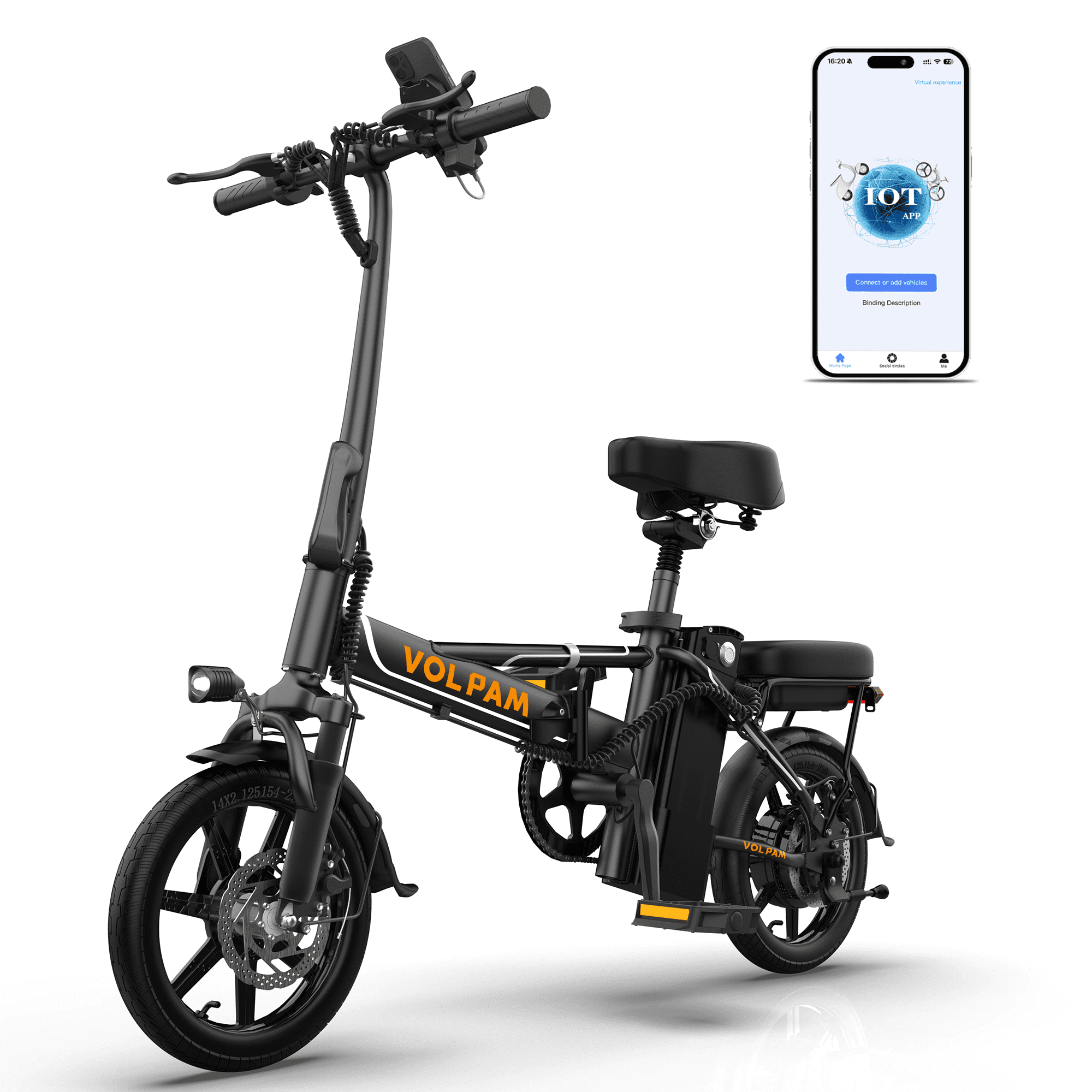 Electric Bike, 14" E-Bikes for Adults, 500W Electric Commuter Bicycle 48V 10.4 Ah Removable Battery, Max Speed 20Mph, Orange