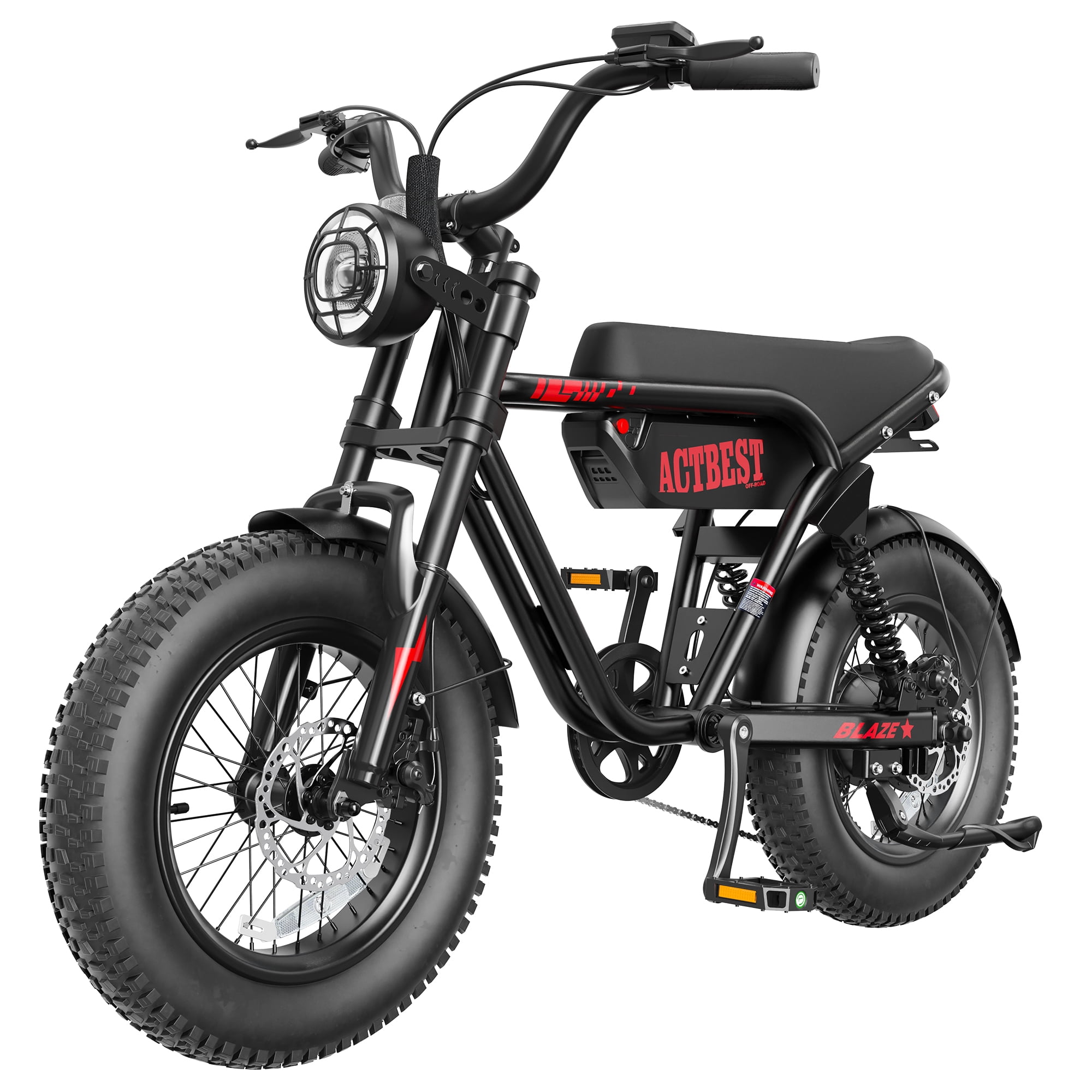 ACTBEST Blaze Electric Bike, 16"x4.0" Fat Tire Ebikes for Adults, 750W Peak 25 MPH Electric Mountain Bike, 48V 10.4 AH Battery, 7-Speed E-Bike with Free Lock