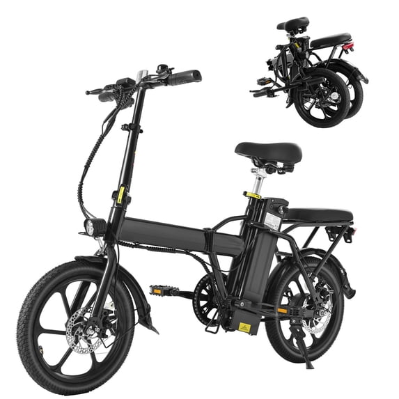 Electric Bike Adult 500W, 16" Commuting Electric Mountain Bicycle 15.5MPH Max Range 28 Miles, 42 V 10.4AH Removable Battery, Multi-Shock Absorption, Foldable Electric Bicycles, City Commuter for Adult