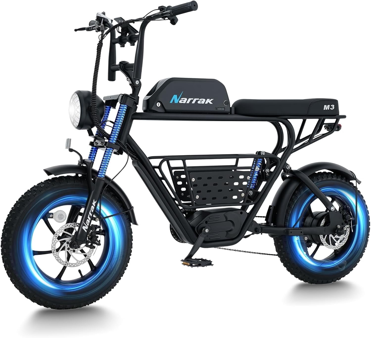 Electric Bike for Adults,1100W Peak Motor 16" x 4.0 Fat Tires 28MPH E-Bike, 48V Removable Battery Dirt Bike, Dual Suspension & Brakes Motorcycle, 7-Speed, All Terrain for Mountains, Snow