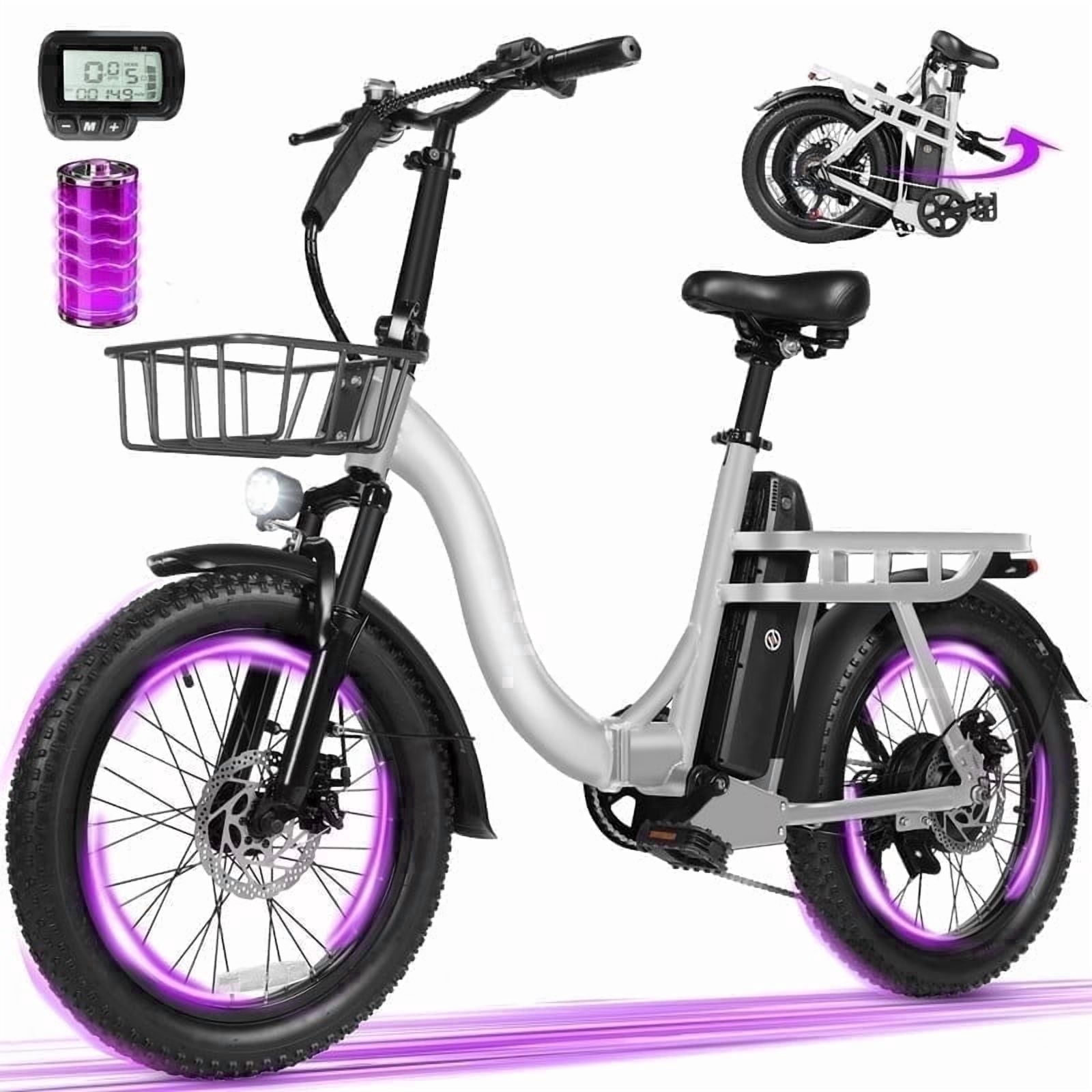 ESKUTE D200 Electric Bike for Adults 750W Peak Motor 20 Mph, Folding Fat Tire E‑Bike, 48V 10.4Ah Up to 55 Miles, 7‑Speed Step‑Through Cargo E Bicycle, NFC Unlock, Black with Front Basket, UL2849