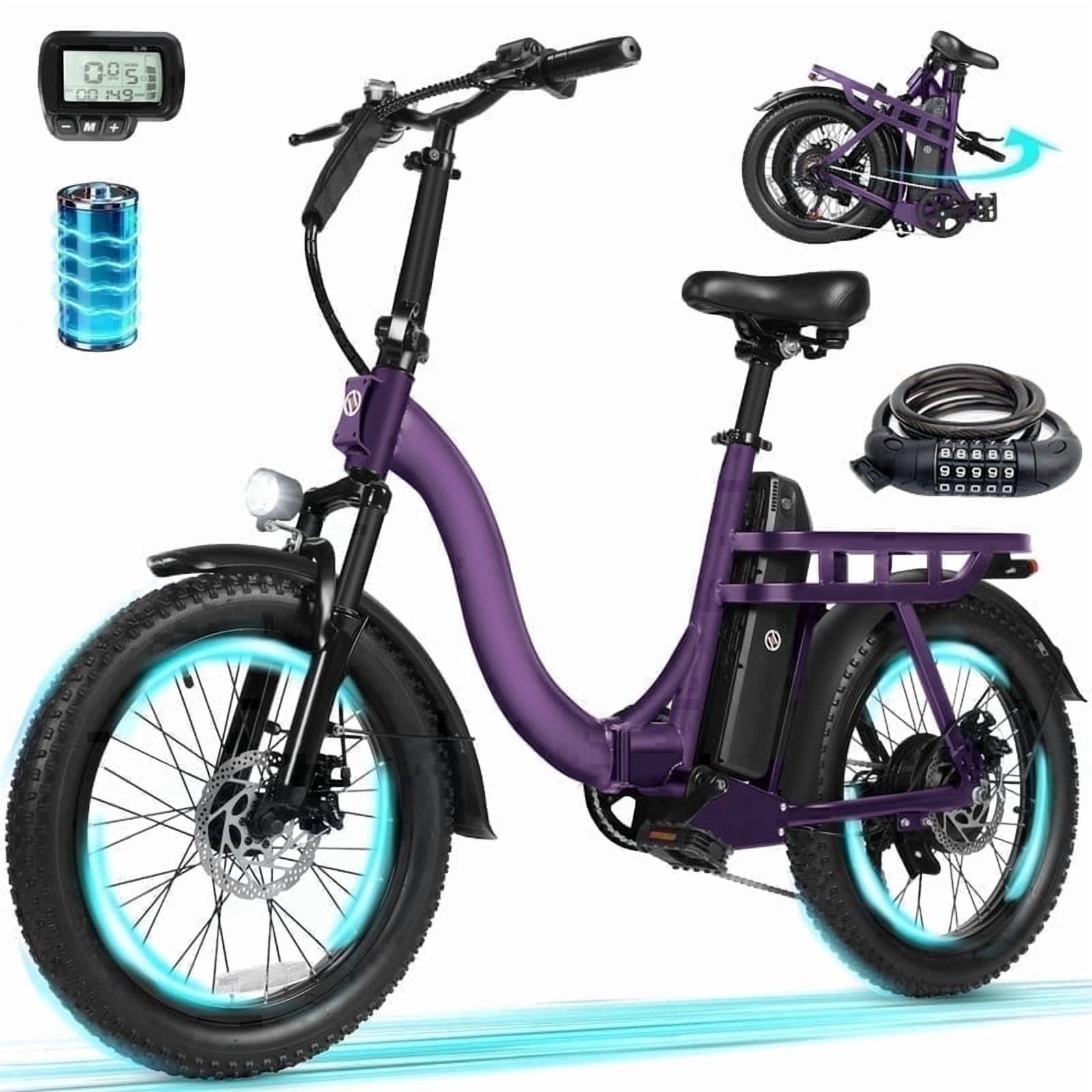 ESKUTE D200 Electric Bike for Adults 750W Peak Motor 20 Mph, Folding Fat Tire E‑Bike, 48V 10.4Ah Up to 55 Miles, with 7‑Speed Step‑Through Cargo Fold E Bicycle, NFC Unlock, Black with Lock, UL2849