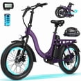 thumbnail image 1 of ESKUTE D200 Electric Bike for Adults 1200W Peak Motor 28 Mph, Folding Fat Tire E‑Bike, 48V 10.4Ah Up to 55 Miles, with 7‑Speed Step‑Through Cargo Fold E Bicycle, NFC Unlock, Purple with Lock, UL2849, 1 of 8