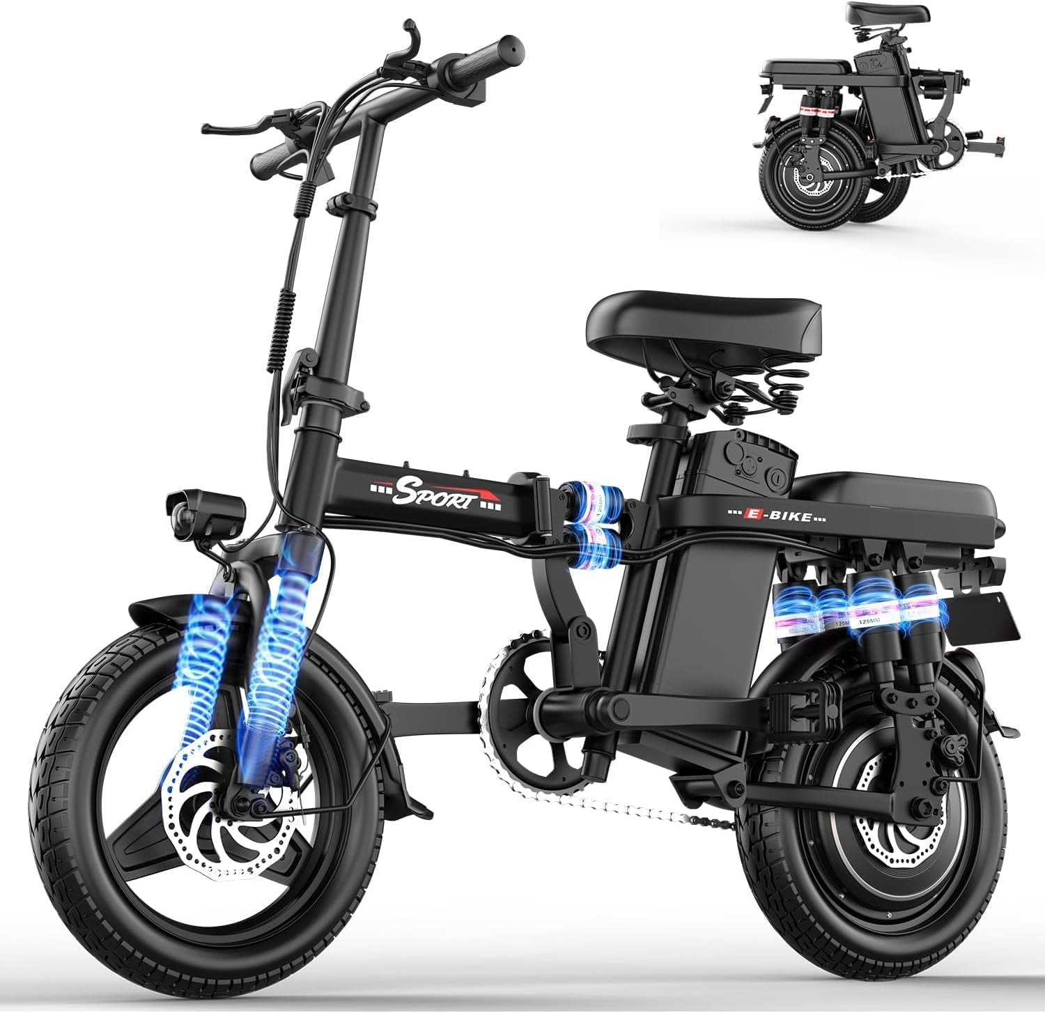 Electric Bike for Adults,14" Folding Adult E Bike with 650W Peak Motor,25 mph,30 Miles Range, 8-Point Suspension & Disc Brake,Commuter Electric Bicycle,UL2849 E Bike