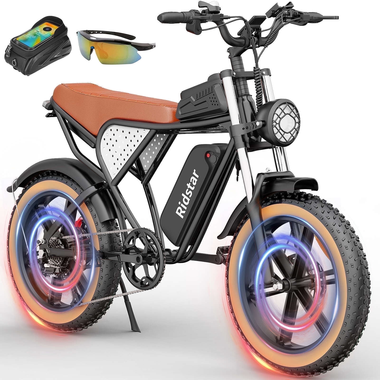 Ridstar Electric Bicycle for Adults, 1500W 33MPH Mountain Bike, 48V 20AH Removable Battery, 20" Fat Tire Electric Bike, 7-Speed E-Bike for Snow, Beach Off Road UL2849