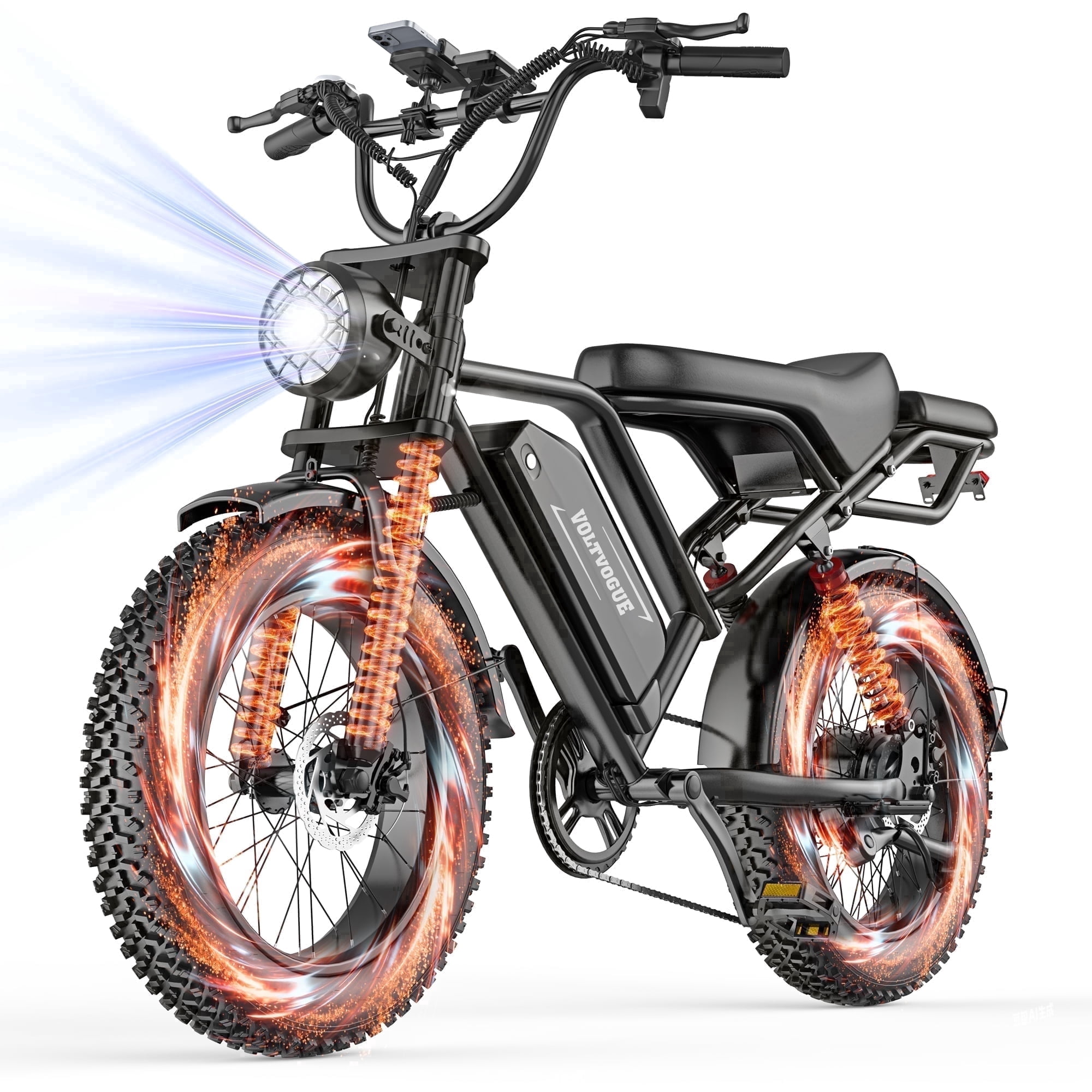 VOLTVOGUE VV-20 Adult Electric Bike, 1500W Brushless Motor, 20" Fat Tire 48V 20Ah Ebike, 31MPH Top Speed Dual Suspension