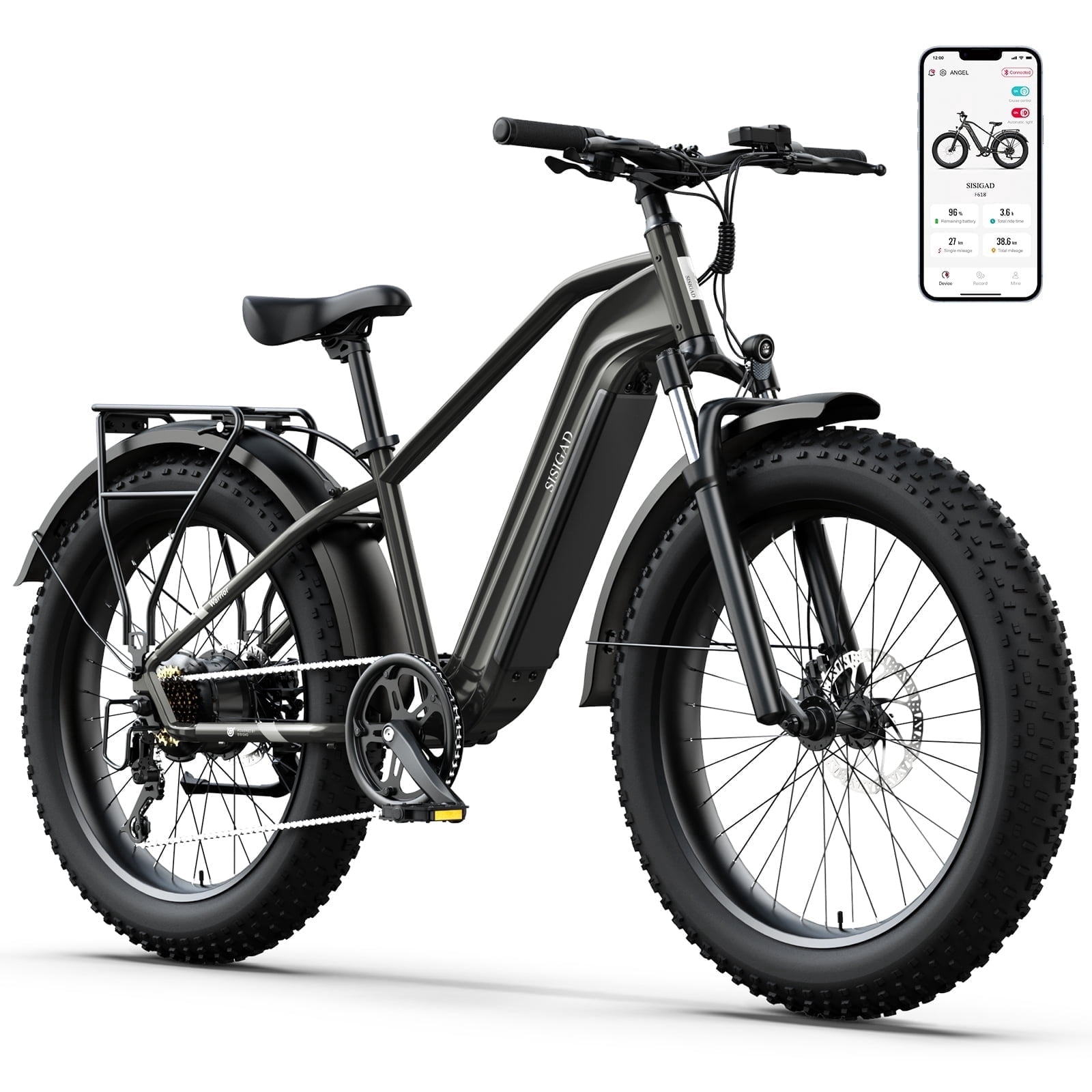 Electric Bike for Adults(16+), Peak 1000W Electric Bicycles, E-Mountain Bike, 48V/500WH Battery, 26"×4.0" Fat Off-Road Tires, 28 Mph Max Speed UL2849, APP Control