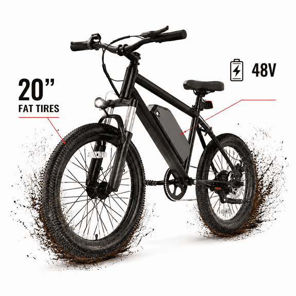 Electric Bike for Adults, 20" Fat Tire Electric Mountain Bike, 250w All Terrain Ebike, Up to 25 Miles Range, 19 MPH, Removable Battery, Front Suspension, 3 Riding Modes, UL 2849 Certified