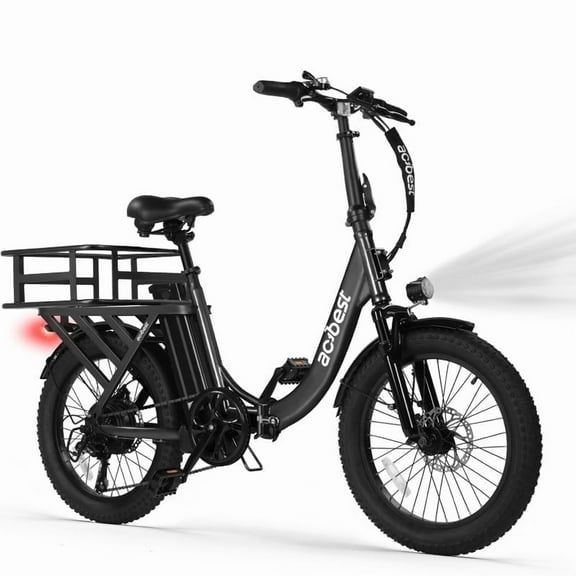 Actbest Electric Bike for Adults, 20'' Fat Tire Folding Ebike with Peak 1200W Motor, 7 Speed 28MPH, Adjustable Bike Stem, (Black) with Rear Basket