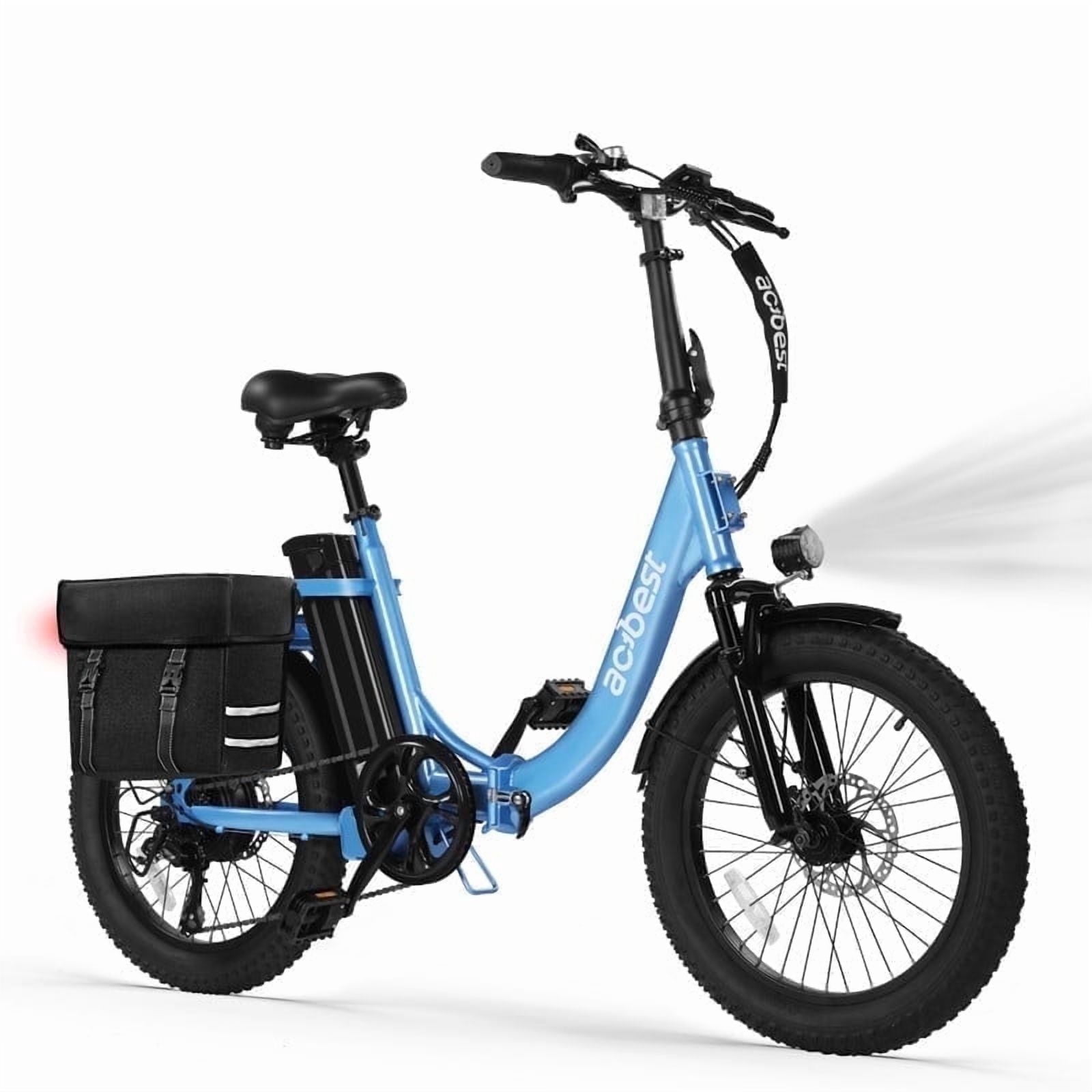 Actbest Electric Bike for Adults, 20'' Fat Tire Folding Ebike with Peak 1200W Motor, 7 Speed 28MPH, Adjustable Bike Stem,(Blue) with Saddle Bag