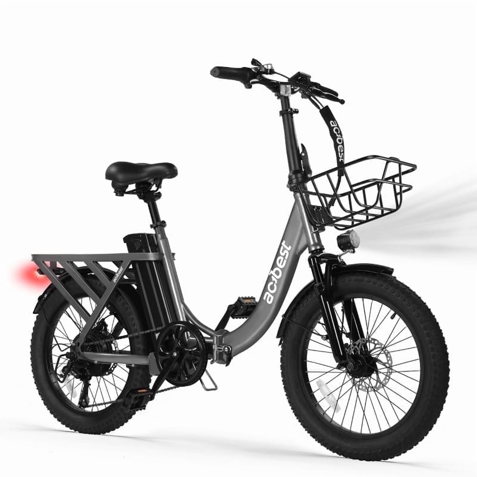 Electric Bike for Adults, 20'' Fat Tire Folding Ebike with Peak 1200W Motor, 7 Speed 28MPH, Adjustable Bike Stem,(Gray) with Front Basket