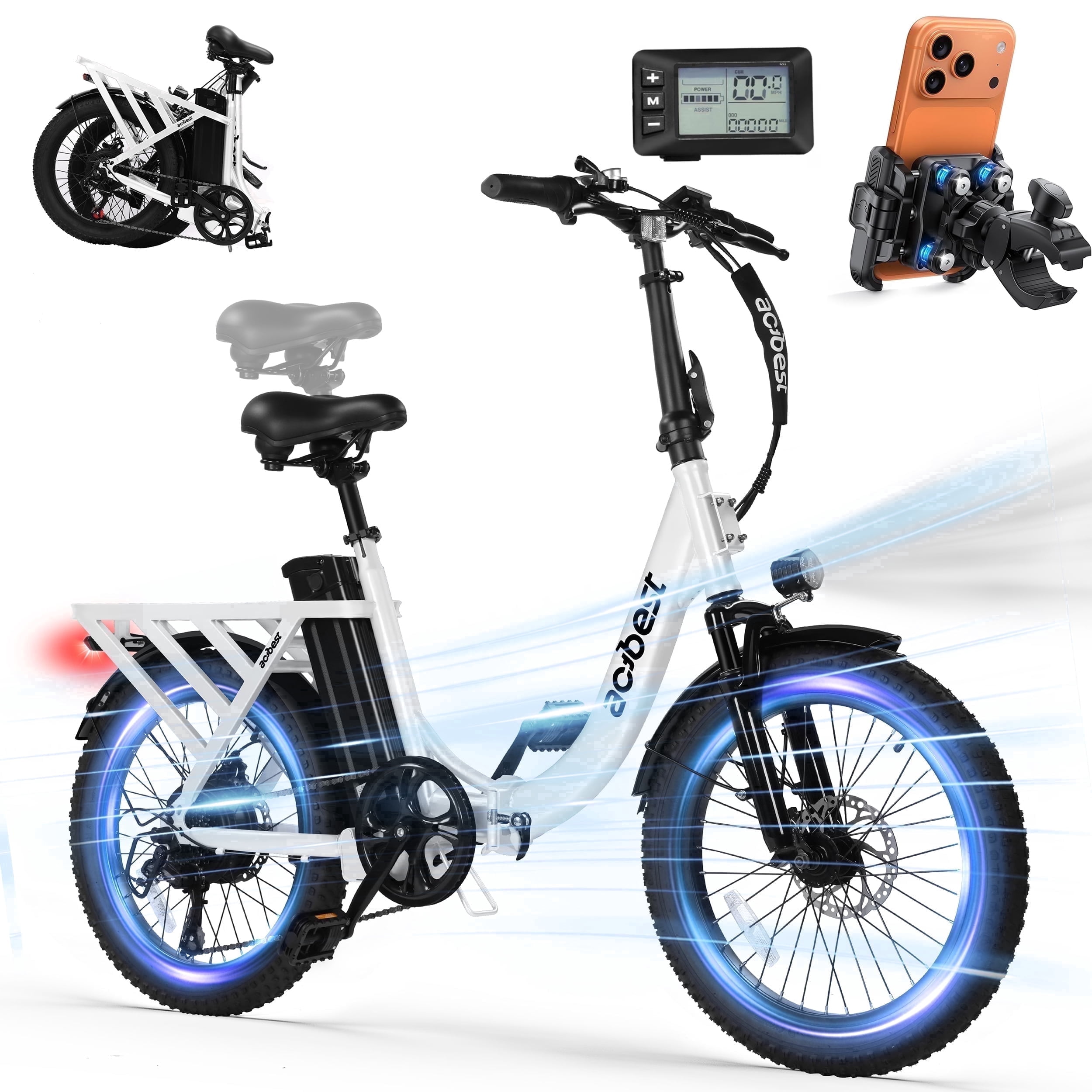 Actbest Mars Electric Bike for Adults, 20" Fat Tire Folding Ebike with 500W Motor, 7 Speed Max 28MPH 48V 13.5AH, Adjustable Bike Stem,(Black)