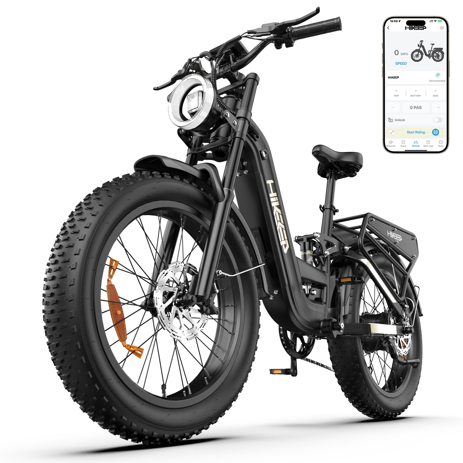 Electric Bike for Adults, 2000W 4000W Peak Motor, 48V 25Ah Removable Battery, 26x4.0 Fat Tire Ebike, 7-Speed Shimano, Front Fork & Linkage Suspension, Rear Rack, 40MPH, UL2849, Black