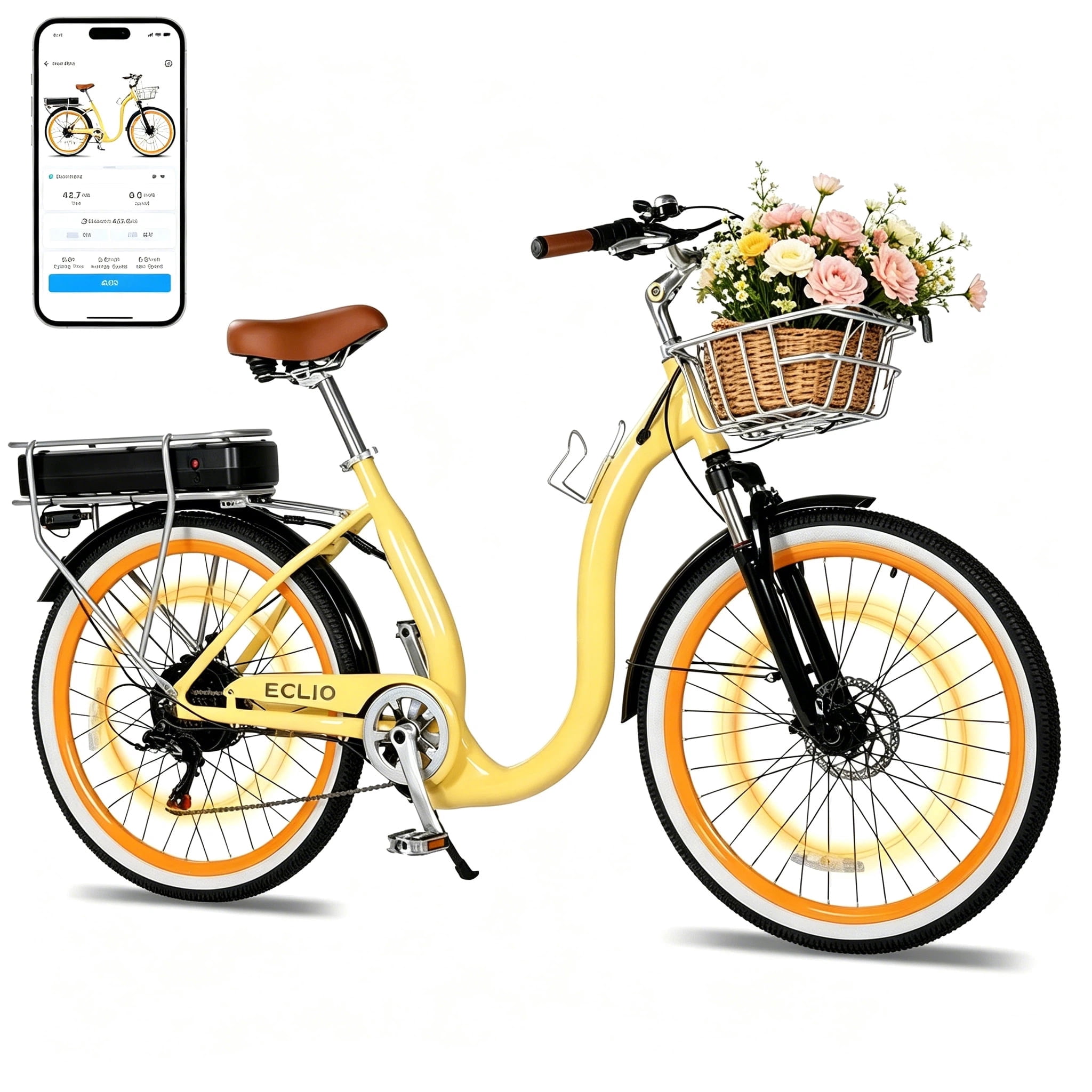26 Inch Cruiser Electric Bike, E-Bike for Adults with 48V 15.6AH Removable Battery, Step Through Ebike for Women Men UL2849- Yellow