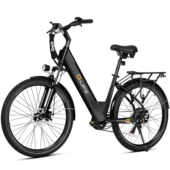 Qlife Cityone 2.0 Electric Bike for Adults,48V 10.4Ah 500W Hub Motor, 28 MPH Max Speed,26" Ebike,7-Speed Electric Bicycle with Front Suspension,(Black)