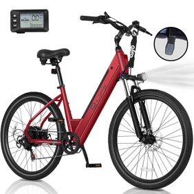 Qlife Electric Bike for Adults,28MPH,1200W Peak Motor 26" Ebike,7-Speed Upgrade 2.0 Electric with Front Suspension,(Red)