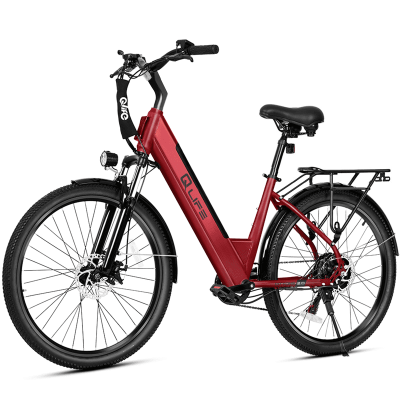 Qlife Cityone 2.0 Electric Bike for Adults,48V 10.4Ah 500W Hub Motor, 28 MPH Max Speed,26" Ebike,7-Speed Electric Bicycle with Front Suspension,(Red)
