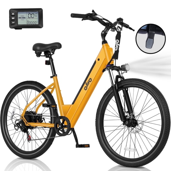 Qlife Electric Bike for Adults,28MPH,500W Motor 26" Ebike,7-Speed Upgrade 2.0 ElectricBicycle with Front Suspension,(Yellow)