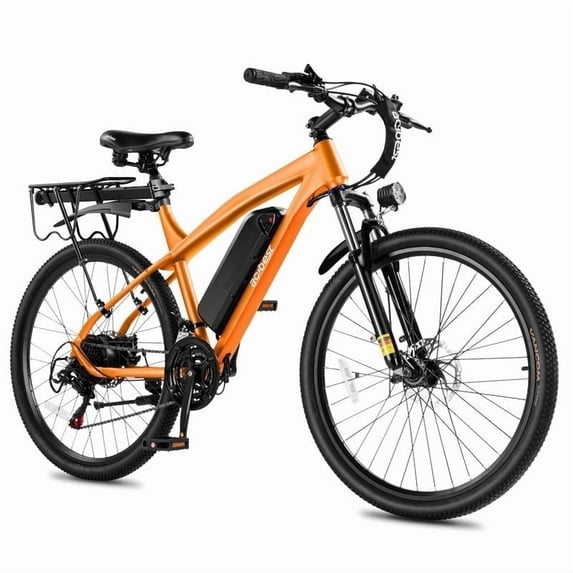 Actbest Electric Bike for Adults 21-Speed 27.5" Ebike, Up to 28MPH, Peak 1200W Brushless Motor, Mountain Electric Bicycle with Fork Suspension (Orange) with Fender & Rear Rack