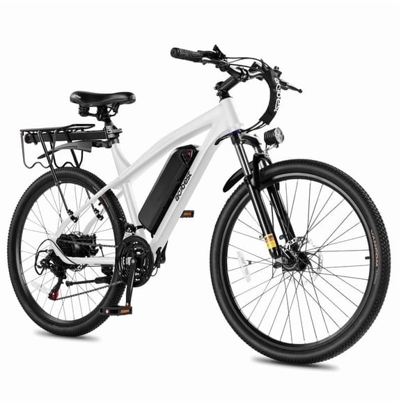 Actbest Electric Bike for Adults 21-Speed 27.5" Ebike, Up to 28MPH, Peak 1200W Brushless Motor, Mountain Electric Bicycle with Fork Suspension (White) with Fender & Rear Rack