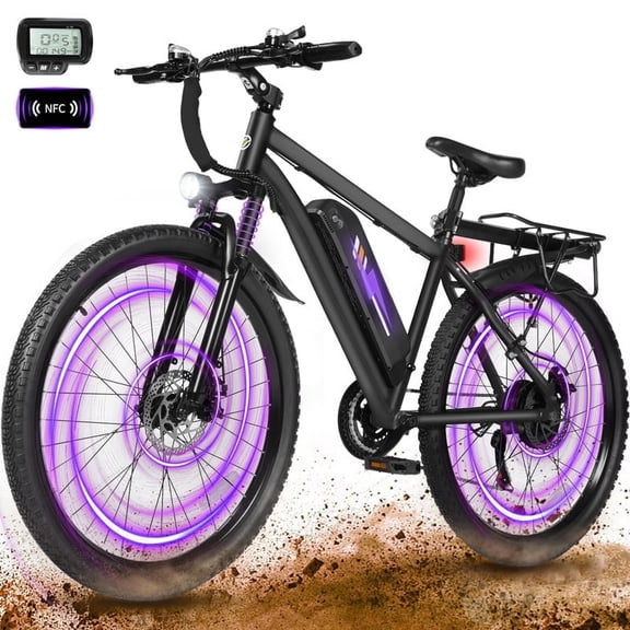 Electric Bike for Adults, 21-Speed Gear 27.5" Mountain Ebike, 1200W Peak Brushless Motor 28MPH, 48V 13Ah Removable Battery, with NFC Unlock, Step Over E-Bicycle, Black with Fender & Rack
