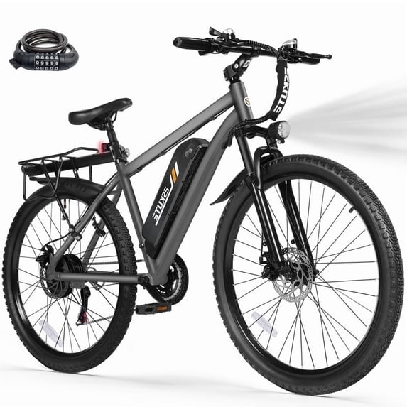 ESKUTE M200P Electric Bike for Adults, 21-Speed Gear 27.5" Mountain Ebike, 1200W Peak Brushless Motor 28MPH, 48V 13Ah, NFC Unlock, Step Over E-Bicycle, Gray with Fender & Rack and Lock, UL2849