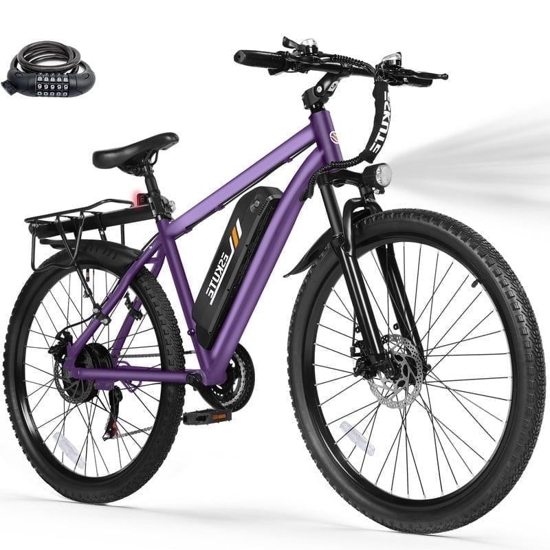 M200P Electric Bike for Adults, 21-Speed Gear 27.5" Mountain Ebike, 1200W Peak Brushless Motor 28MPH, 48V 13Ah Removable Battery, NFC Unlock, Step Over E-Bicycle, Purple with Fender & Rack & Lock