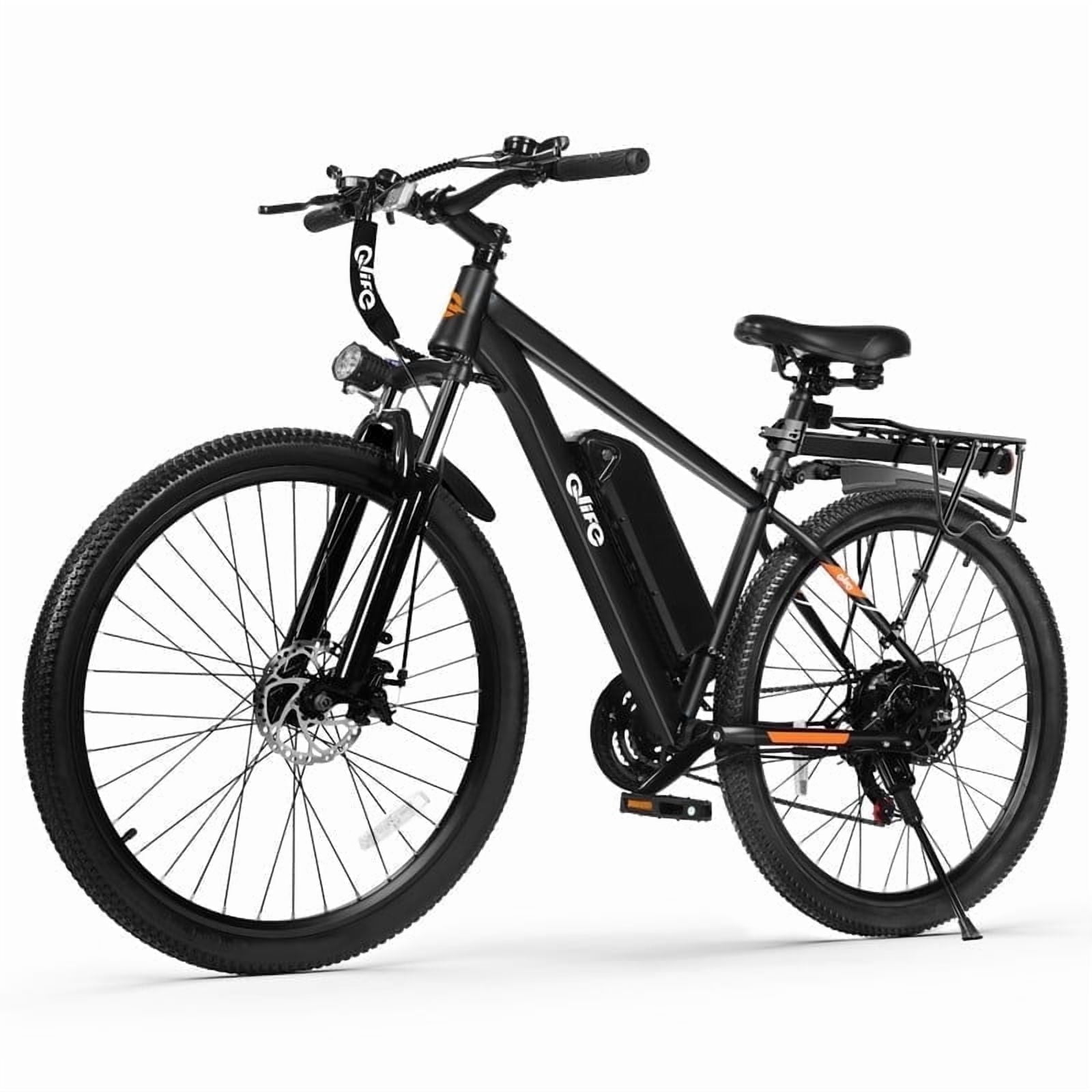 Qlife Electric Bike for Adults - 21-Speed Mountain Lightweight Ebike with Peak 750W 20MPH Brushless Motor, 26X2.1 Tire Step Over E-MTB (Black) with Fender & Rear Rack
