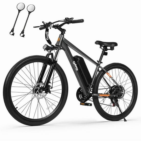 Qlife Electric Bike for Adults - 21-Speed Mountain Lightweight Ebike with Peak 750W 20MPH Brushless Motor, 26X2.1 Tire Step Over E-MTB(Grey) with Mirror