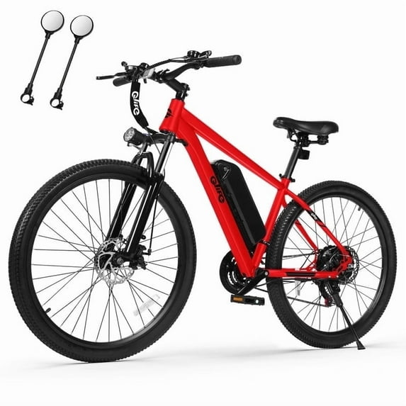 Qlife Electric Bike for Adults - 21-Speed Mountain Lightweight Ebike with Peak 750W 20MPH Brushless Motor, 26X2.1 Tire Step Over E-MTB(Red) with Mirror