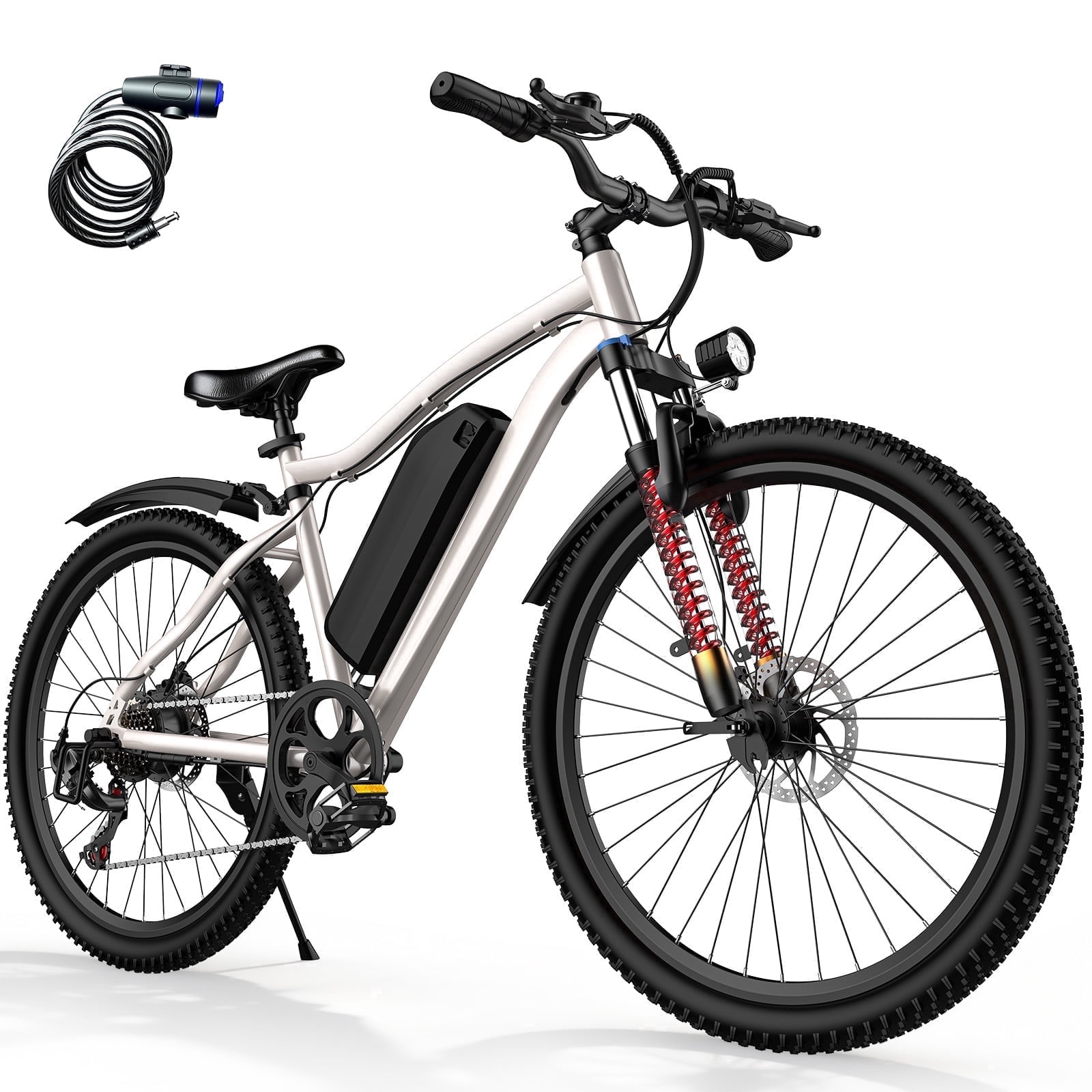 Electric Bike for Adults, 26" Commuter Ebikes with 7-Speed Gears, 25MPH, 720W Peak Motor, Removable Battery, 50 Miles Range, Electric Mountain Bicycle for All Terrain UL2849 White