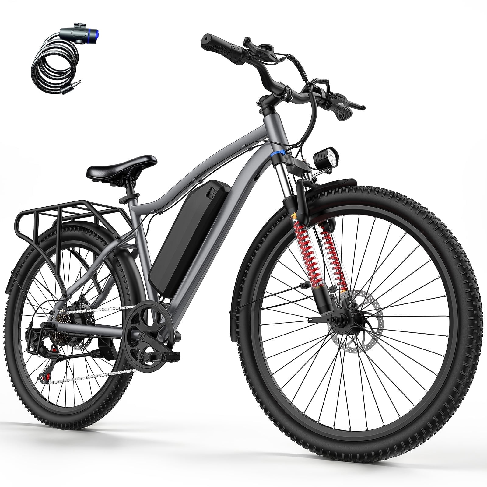 Electric Bike for Adults, 26" Commuter Ebikes with 7-Speed Gears, 25MPH, 720W Peak Motor, Removable Battery, 50 Miles Range, Electric Mountain Bicycle for All Terrain With shelves UL2849