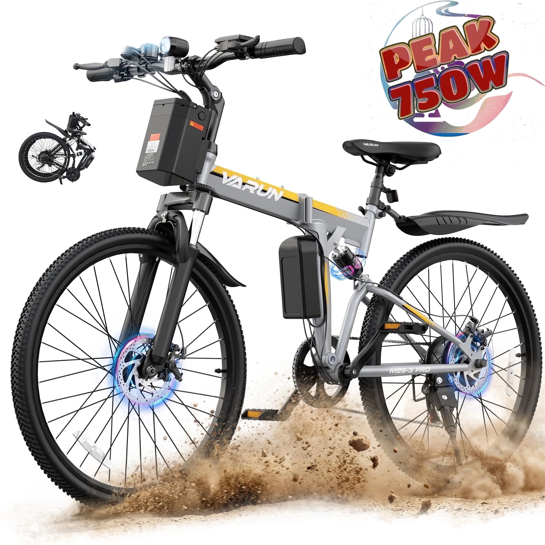 Electric Bike for Adults, 26" Folding E Bike with Peak 750W Motor, 48V 374.4Wh Removable Battery, up to 20+ mph 50 Miles, 7 Speed Gears, Full Suspension System UL2849(Orange)