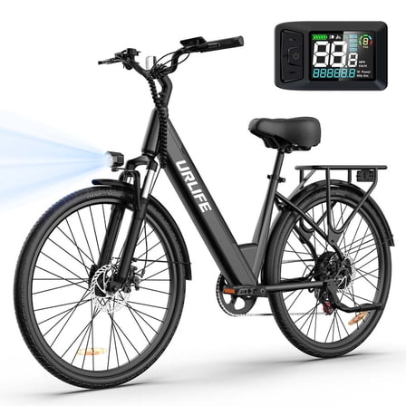 Electric Bike for Adults 26" Step-Through, Electric Commuter Bikes with 48V10.4Ah Removable Battery, 750W Peak Motor, Electric Cruiser Bike with 60-Mile Max & 20MPH, Front Suspension &7-Speed-BLACK