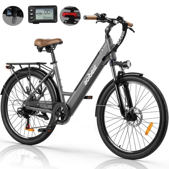 Actbest Electric Bike for Adults, 26 inch Step Thru Electric Bicycle, 22Mph Peak 750W Brushless Motor Ebike, with 7 Speed, Up to 50 Miles,Grey