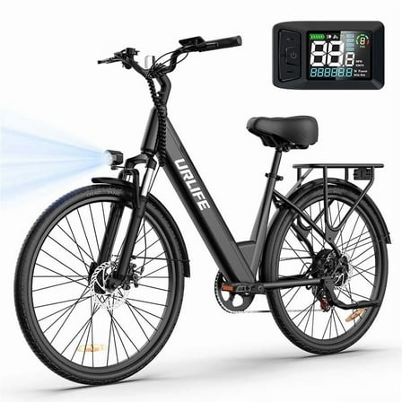 URLIFE 26" Electric Bike for Adults,750W Peak Motor,48V 10.4Ah Removable Battery, 60 Miles Range, 7-Speed City Commuter Ebike,UL2849-Black