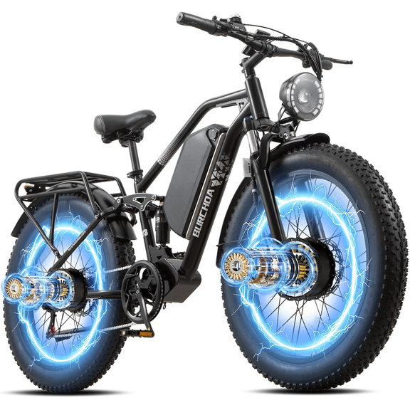 Electric Bike for Adults 5000W AWD Dual Motor 40MPH 210Nm Torque 52V 30Ah Battery 90 Miles 26" Fat Tire Off Road E-mountain bike Full Suspension&Hydraulic Brakes UL2849 Electric Bicycles