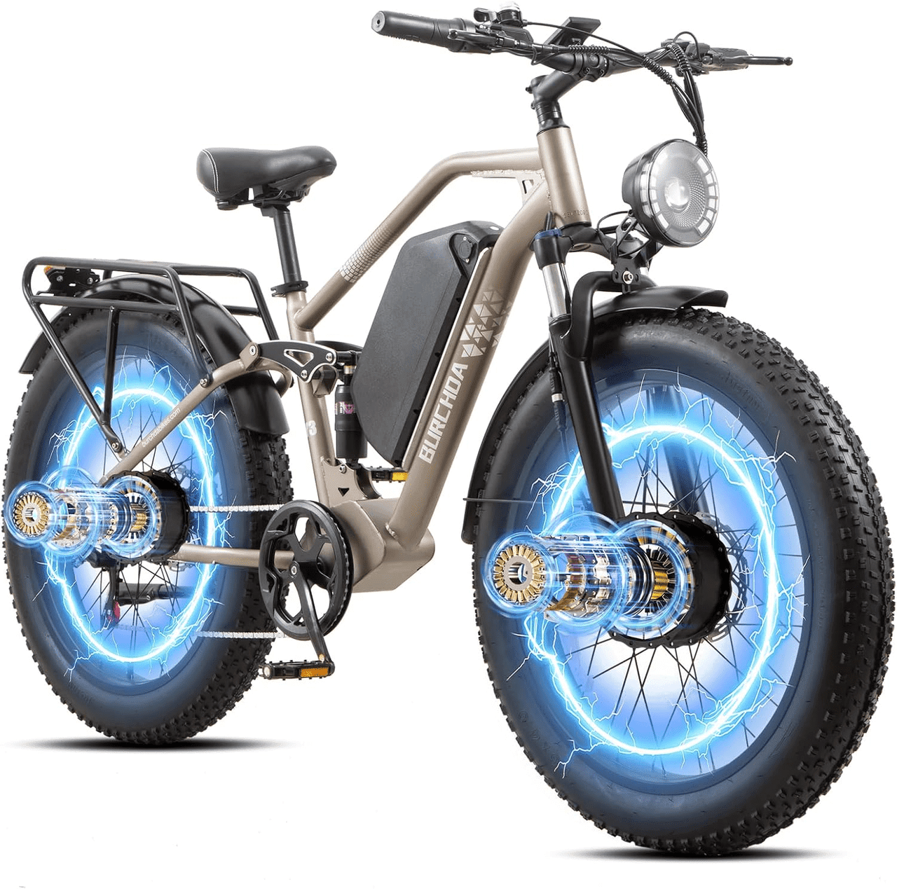 Electric Bike for Adults 5000W AWD Dual Motor 40MPH 210Nm Torque 52V 30Ah Battery 90 Miles 26" Fat Tire Off Road E-mountain bike Full Suspension&Hydraulic Brakes UL2849 Electric Bicycles