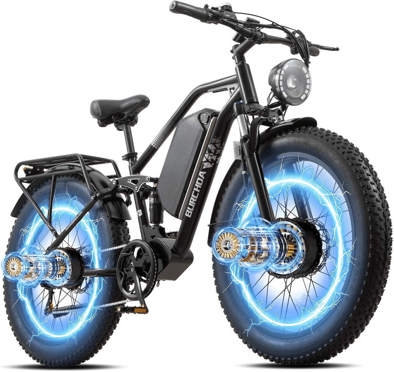 Electric Bike for Adults 5000W AWD Dual Motor 40MPH 210Nm Torque 52V 30Ah Battery 90 Miles 26" Fat Tire Off Road E-mountain bike Full Suspension&Hydraulic Brakes UL2849 Electric Bicycles