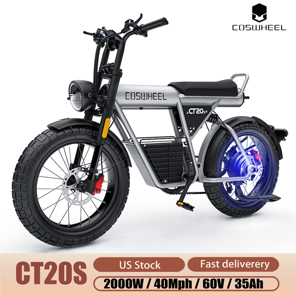 Electric Bike for Adults, 5000W Peak Motor, 60V 27.5Ah Removable Battery, Up to 40 MPH, Up to 100-Mile Range, 20" Fat Tire Electric Motorcycle-Style Ebike with App Control