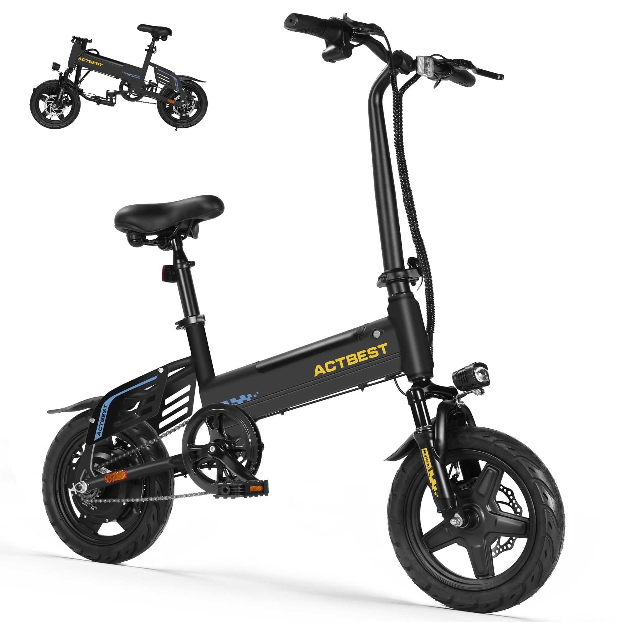 Actbest Electric Bike for Adults 750W Peak Motor, 14-inch Folding Mini Ebike, E Bicycles with 20MPH UL2849 280.8Wh Built-in Battery, 26 Miles PAS Range, Small E Bikes for Teens & Adults (Black)