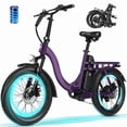 thumbnail image 1 of ESKUTE D200 Electric Bike for Adults 750W Peak Motor 19.8 Mph, Folding 20x3 Inch Fat Tire E‑Bike, 48V 10.4Ah Up to 55 Miles, with 7‑Speed Step‑Through Cargo Fold E Bicycle, NFC Unlock Purple, UL2849, 1 of 8