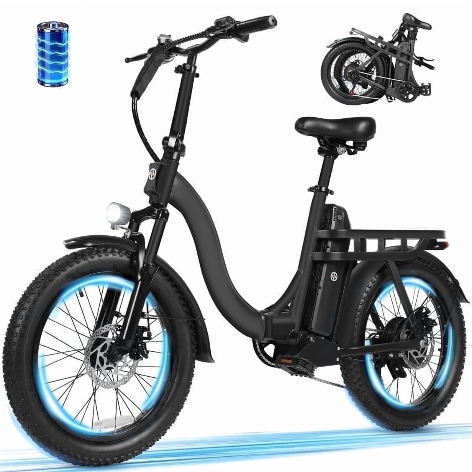 ESKUTE D200 Electric Bike for Adults 750W Peak Motor 19.8 Mph, Folding 20x3 Inch Fat Tire E‑Bike, 48V 10.4Ah Up to 55 Miles, with 7‑Speed Step‑Through Cargo Fold E Bicycle, NFC Unlock Black, UL2849