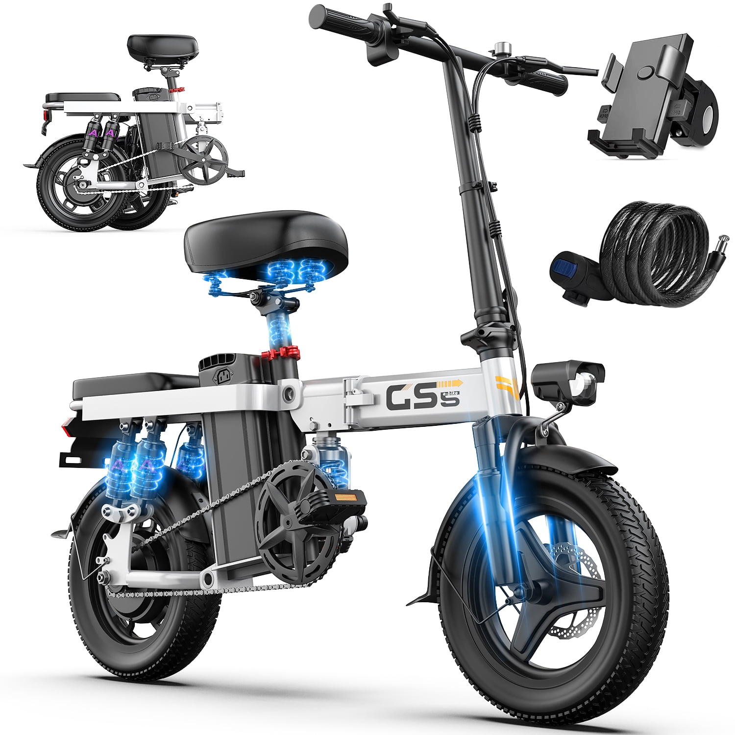 Electric Bike for Adults, Ebike, Electric Bicycle with 720WH Removable Battery,14" Folding Ebike, 20MPH,35+ Miles,750W Peak Motor,Full Shock Absorption,UL 2849,Commuting Mini E Bikes