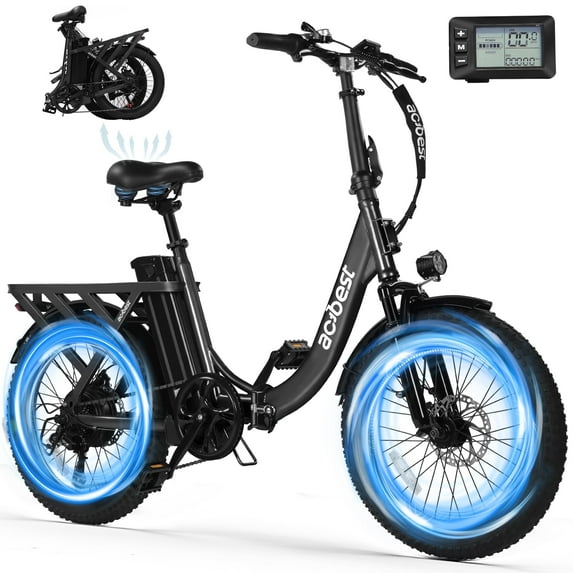 Actbest Electric Bike for Adults, 20'' Fat Tire Folding Ebike with Peak 1200W Motor, 7 Speed 28MPH, Adjustable Bike Stem,(Black)