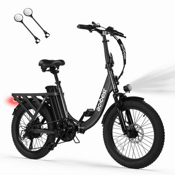 Actbest Electric Bike for Adults, 20'' Fat Tire Folding Ebike with Peak 1200W Motor, 7 Speed 28MPH, Adjustable Bike Stem,(Black) with Mirror