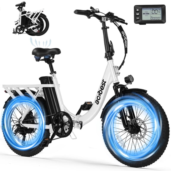 Actbest Mars Electric Bike for Adults, 20'' Fat Tire Folding Ebike with 500W Motor, 7 Speed Max 28MPH 48V 13.5AH, Adjustable Bike Stem,(White)
